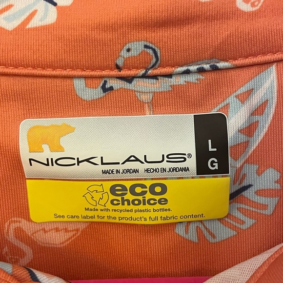 Nicklaus Polo Shirt Men L Orange & Blue Flamingos Floral Eco Choice Golf - Picture 4 of 5